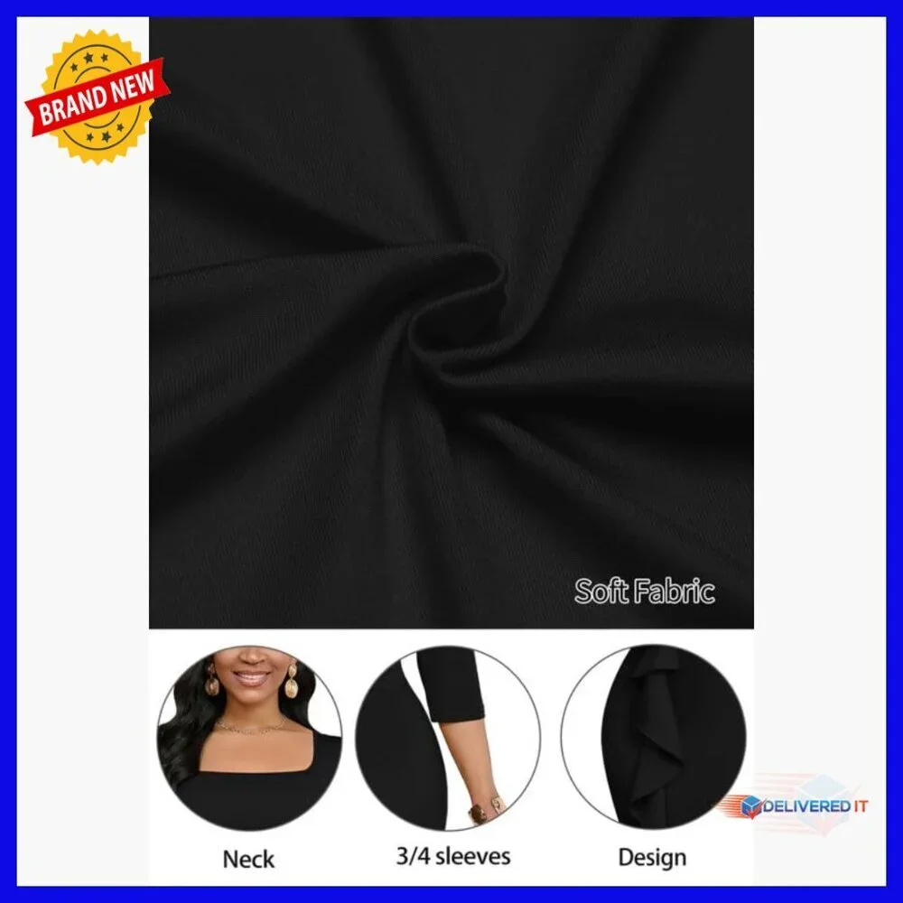 Women's Work Dress 3/4 Sleeve High Waist Bodycon Midi Pencil Dress